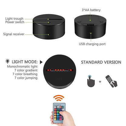 3D Optical Illusion Night Light 7 LED Color Changi V1263-JX-2253