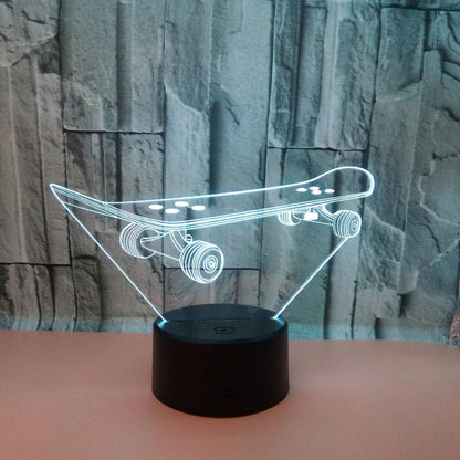 3D Optical Illusion Skateboard Sensor Night Light V1263-JX-2254
