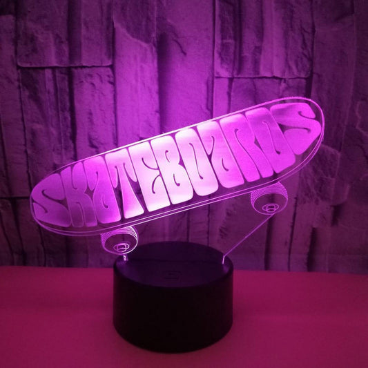 3D Optical Illusion Skateboard Sensor Night Light V1263-JX-2257