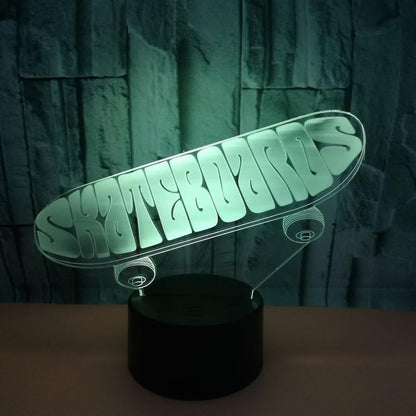 3D Optical Illusion Skateboard Sensor Night Light V1263-JX-2257
