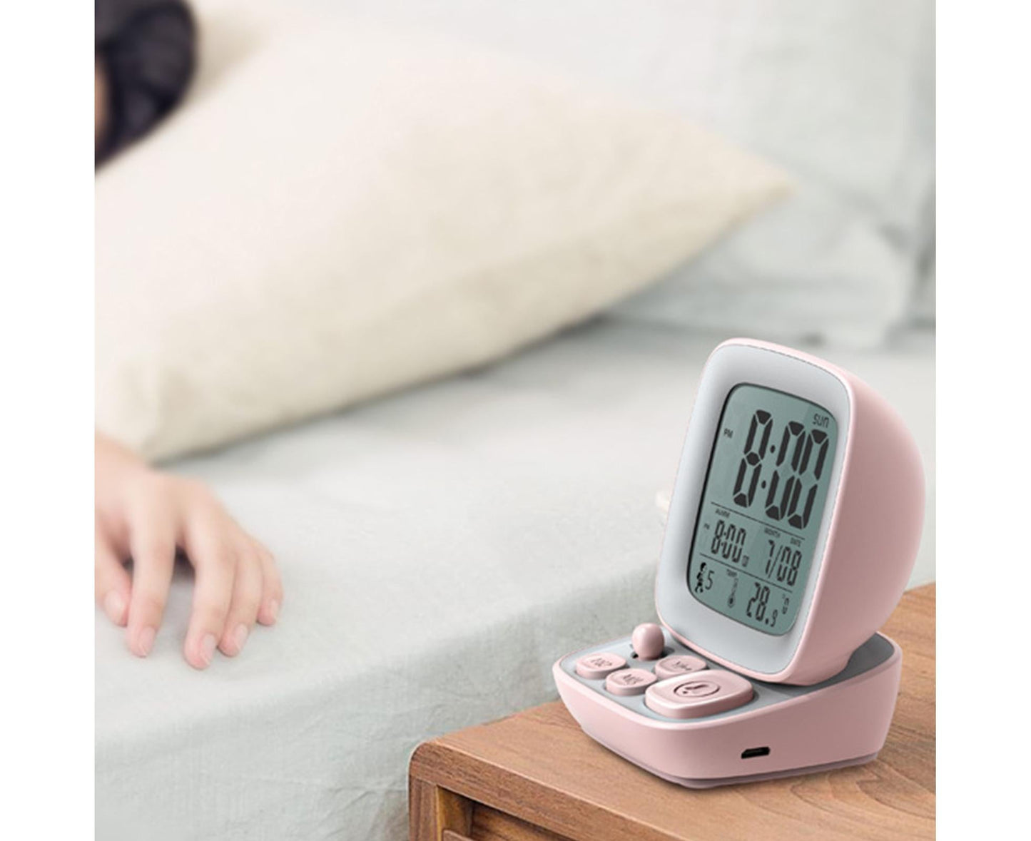 500mAh Alarm Clock Mute Battery Operated ABS Snooze Chargeable Digital Clock for babies - Pink V1263-JX-226