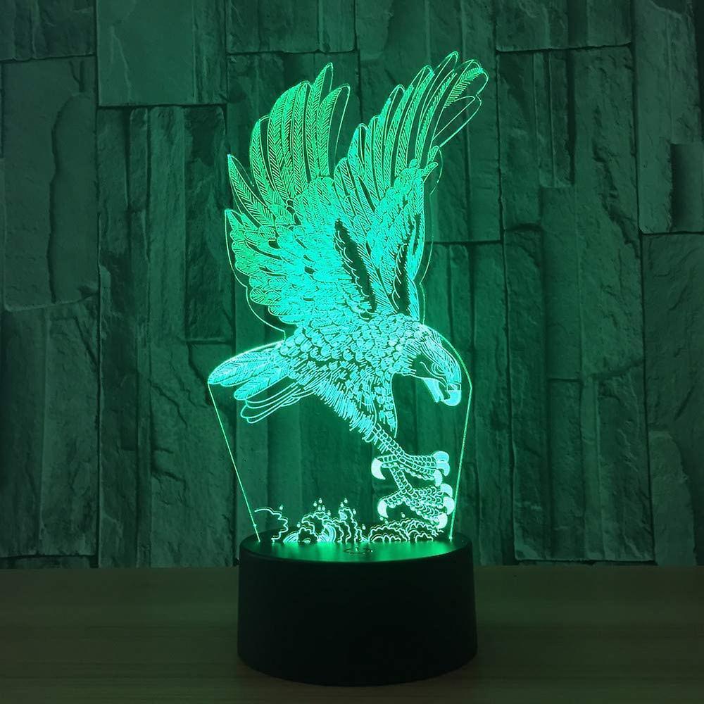 Optical Illusion 3D Eagle Night Light 16 Colors Changing Remote Control USB Touch Switch Gift V1263-JX-2263