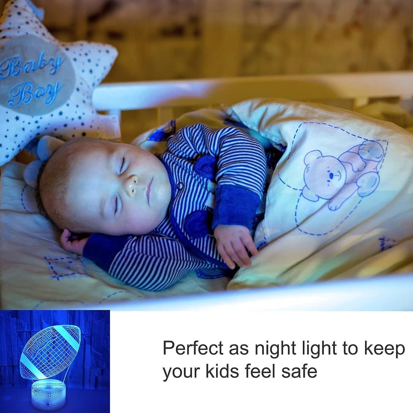 Football Night Lights For babies - 3D Led Illusion Lamp With Touch & Remote Control V1263-JX-2265