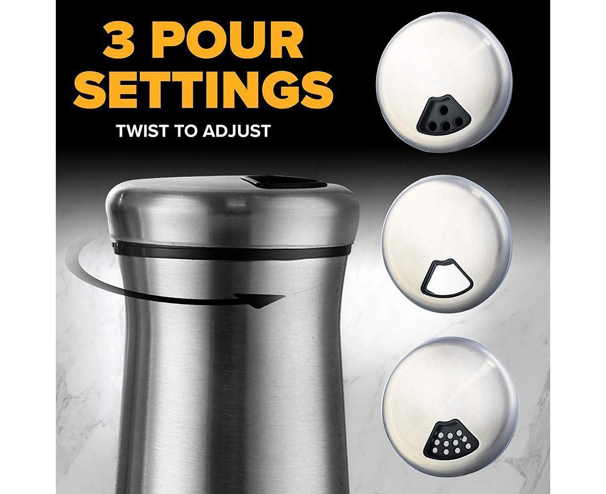 Salt Spice Shaker Dispenser Adjustable Pour Holes Stainless Steel Pepper Box Can-Silver V1263-JX-228