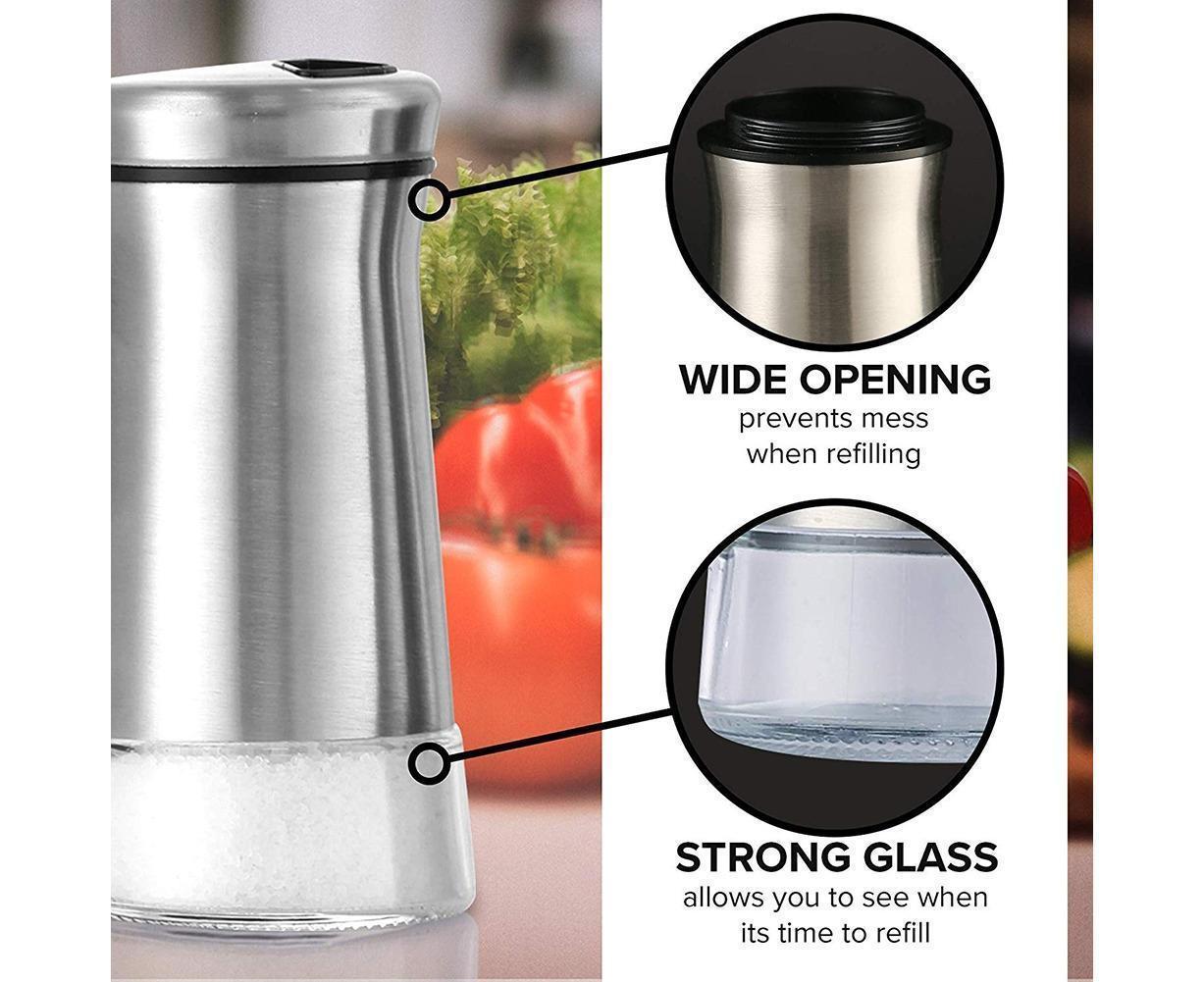 Salt Spice Shaker Dispenser Adjustable Pour Holes Stainless Steel Pepper Box Can-Silver V1263-JX-228