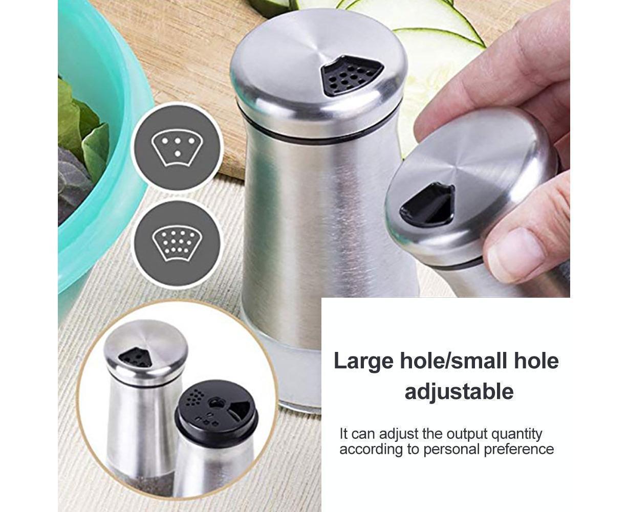 Salt Spice Shaker Dispenser Adjustable Pour Holes Stainless Steel Pepper Box Can-Silver V1263-JX-228