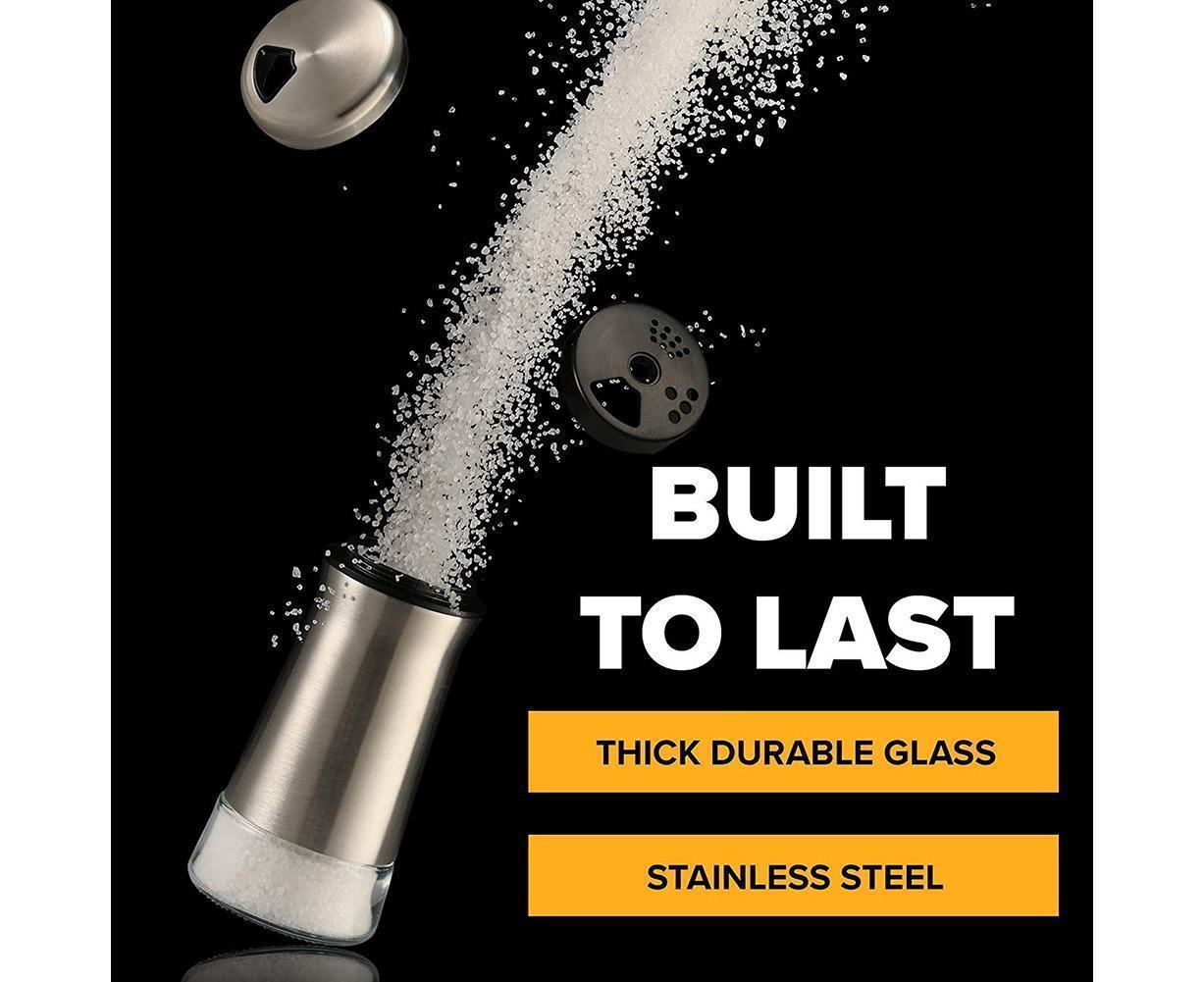 Salt Spice Shaker Dispenser Adjustable Pour Holes Stainless Steel Pepper Box Can-Silver V1263-JX-228