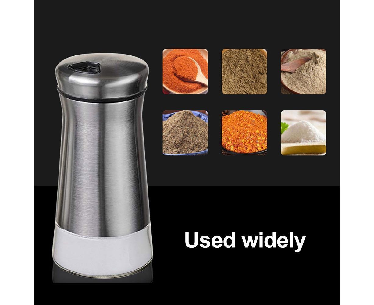 Salt Spice Shaker Dispenser Adjustable Pour Holes Stainless Steel Pepper Box Can-Silver V1263-JX-228