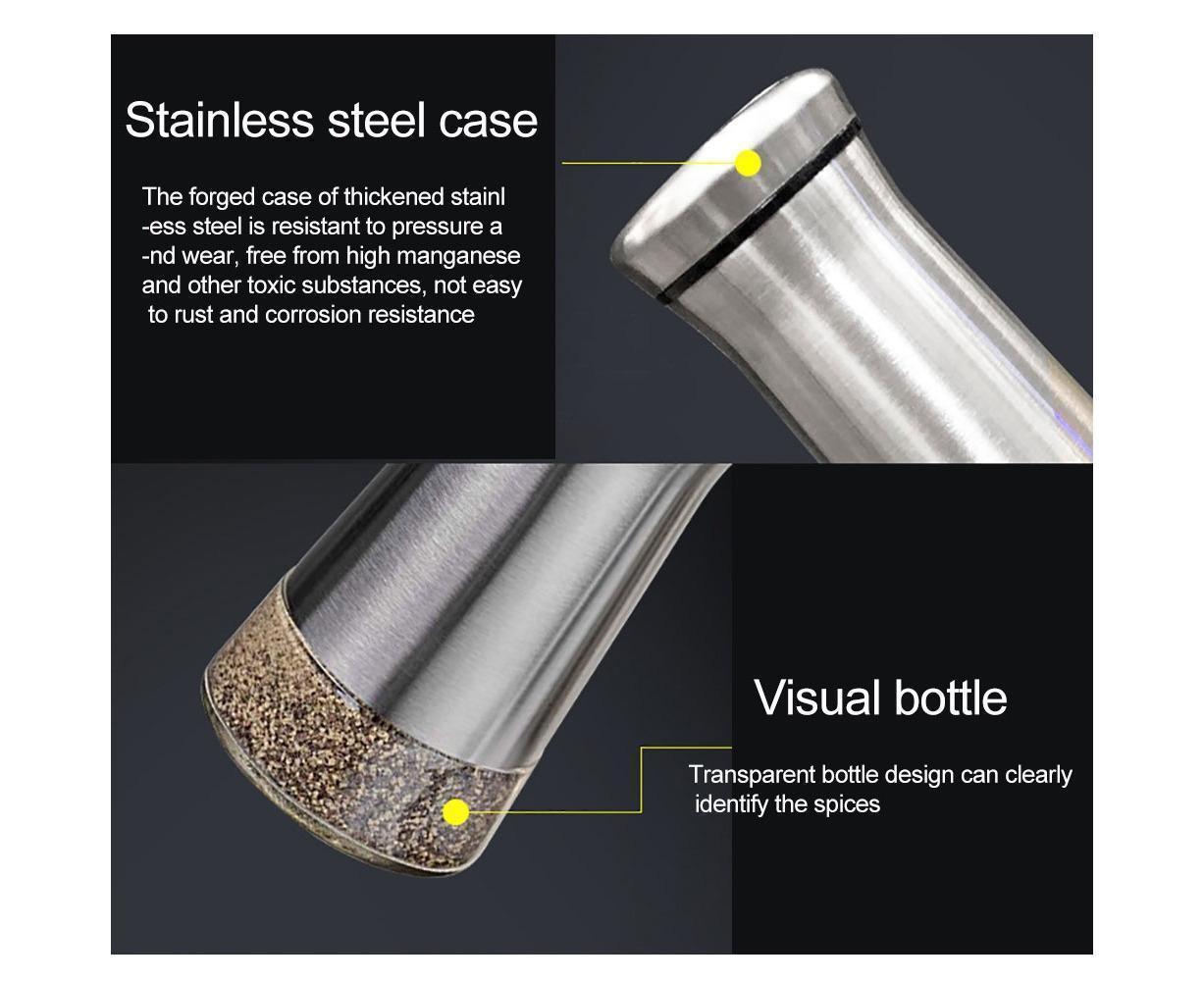 Salt Spice Shaker Dispenser Adjustable Pour Holes Stainless Steel Pepper Box Can-Silver V1263-JX-228