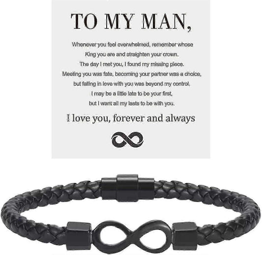 To My Man, Infinity Leather Bracelet Husband Gifts From Wife I Love You Forever And Always Bracelet Boyfriend V1263-JX-2286