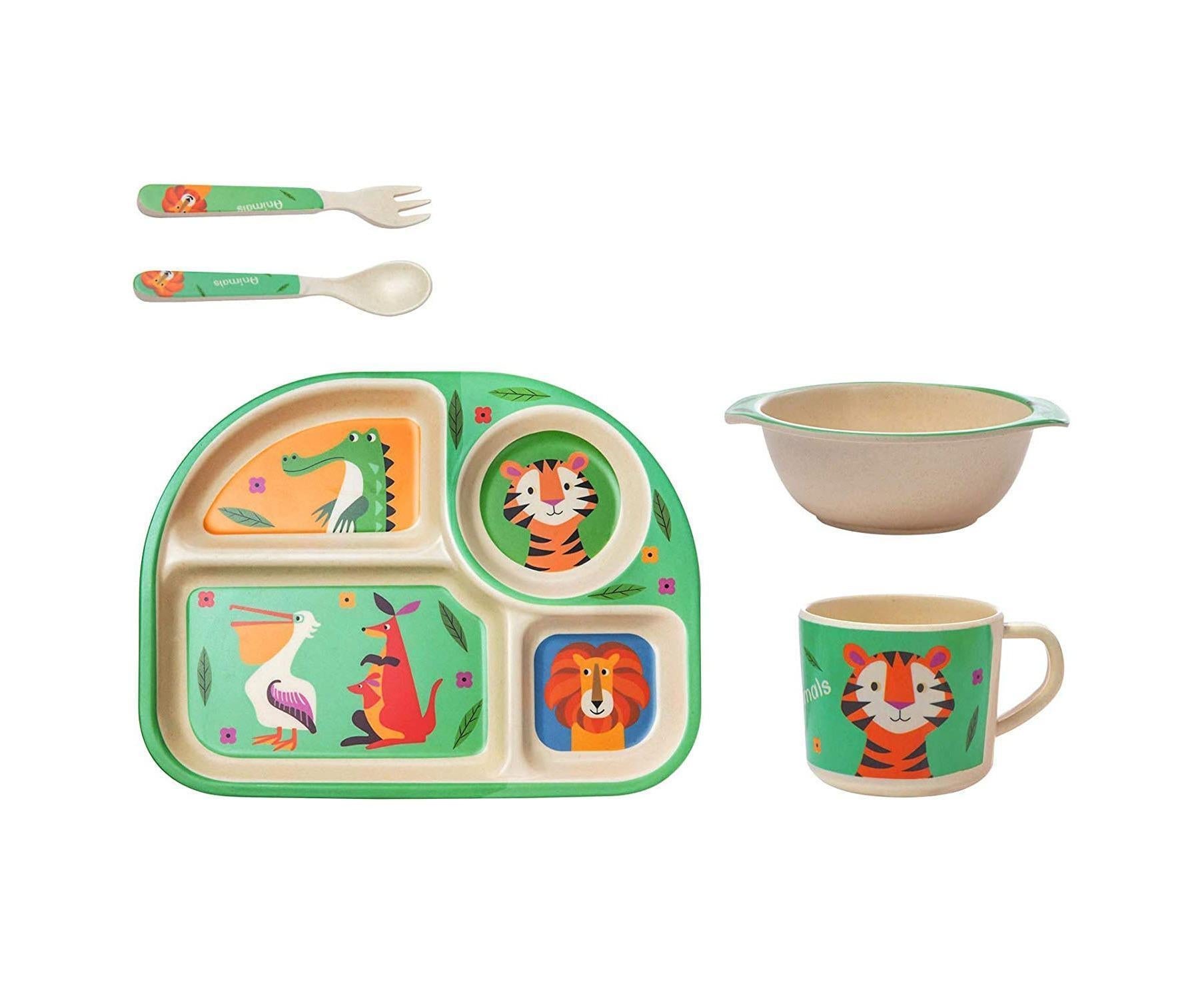 Bamboo Babies tableware set, 5-piece tableware set plate, bowl, spoon, fork, cup, recycled natural material V1263-JX-2291