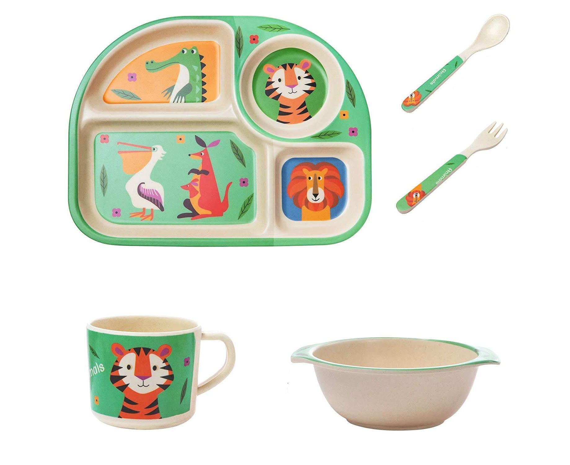 Bamboo Babies tableware set, 5-piece tableware set plate, bowl, spoon, fork, cup, recycled natural material V1263-JX-2291