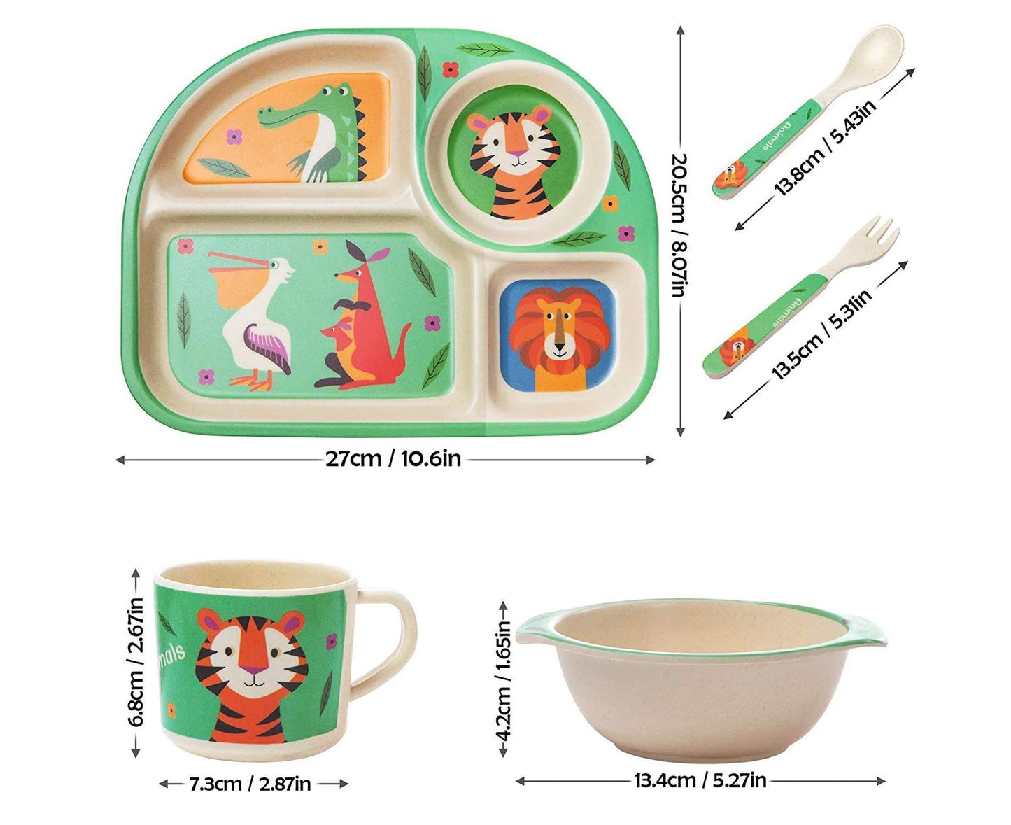 Bamboo Babies tableware set, 5-piece tableware set plate, bowl, spoon, fork, cup, recycled natural material V1263-JX-2291