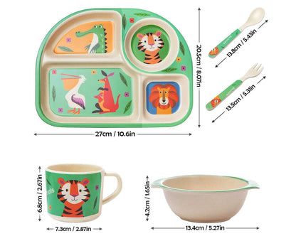 Bamboo Babies tableware set, 5-piece tableware set plate, bowl, spoon, fork, cup, recycled natural material V1263-JX-2291