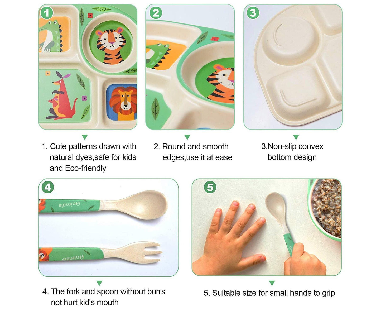 Bamboo Babies tableware set, 5-piece tableware set plate, bowl, spoon, fork, cup, recycled natural material V1263-JX-2291
