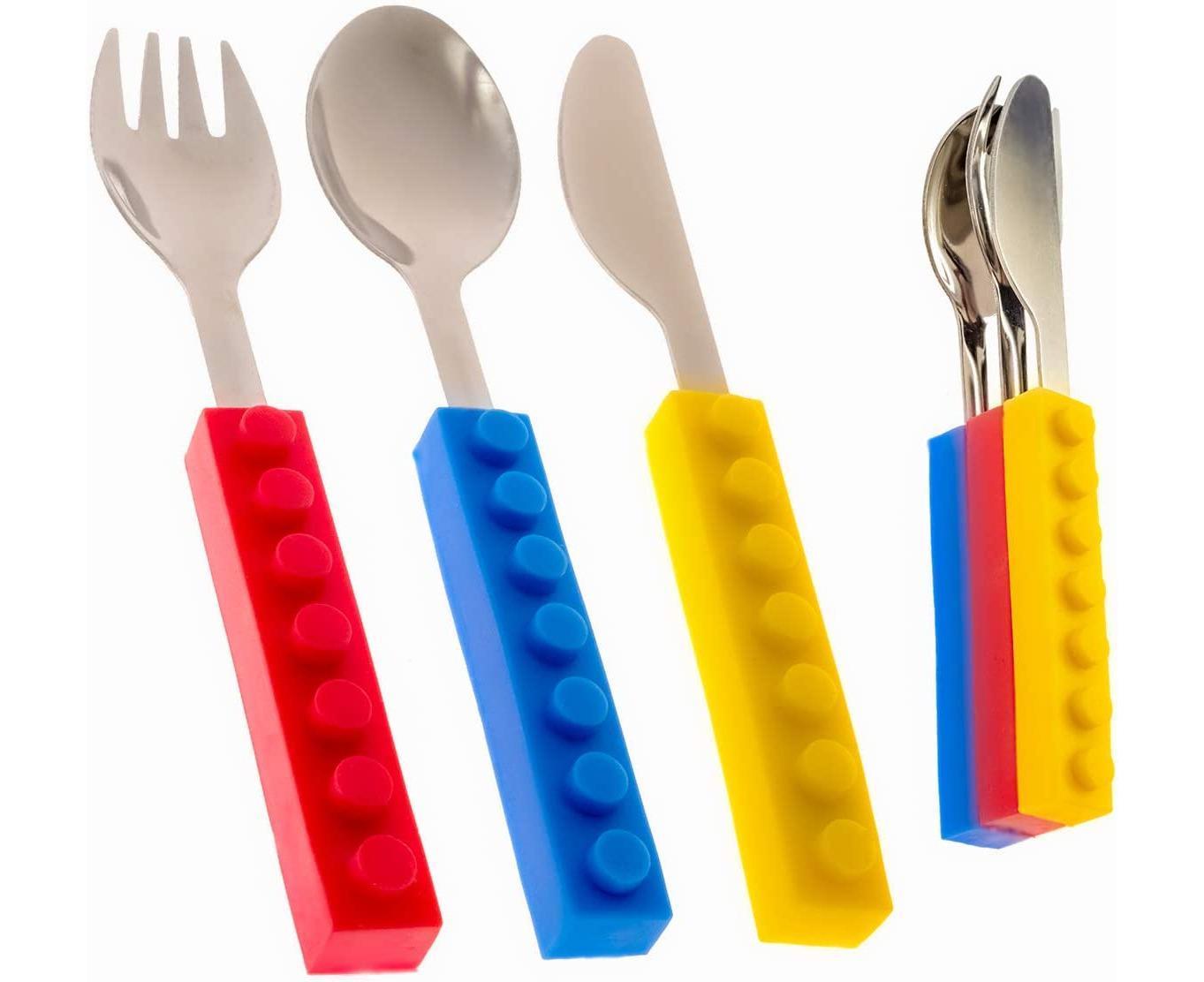 Set of 3 Interlocking Block Babies Silverware - Babies Fork and Spoon Set with Babies Knife for Babies - V1263-JX-2292