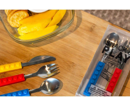 Set of 3 Interlocking Block Babies Silverware - Babies Fork and Spoon Set with Babies Knife for Babies - V1263-JX-2292