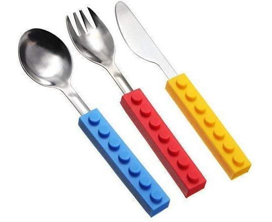 Set of 3 Interlocking Block Babies Silverware - Babies Fork and Spoon Set with Babies Knife for Babies - V1263-JX-2292
