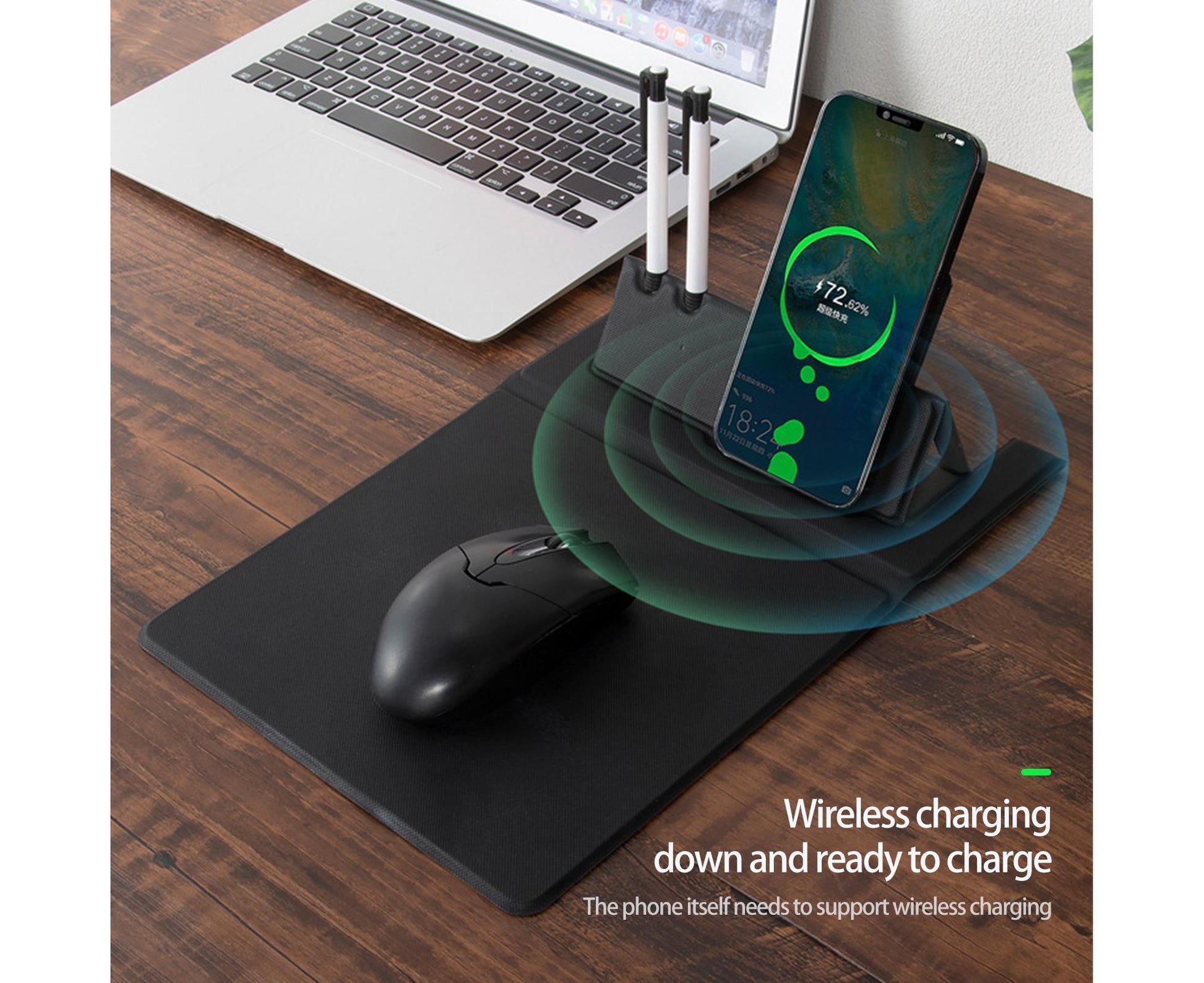 1 Set Wireless Charger Pad 15 W Delicate Texture Pen Storage Fast Induction with Mouse Pad QI Standard V1263-JX-230