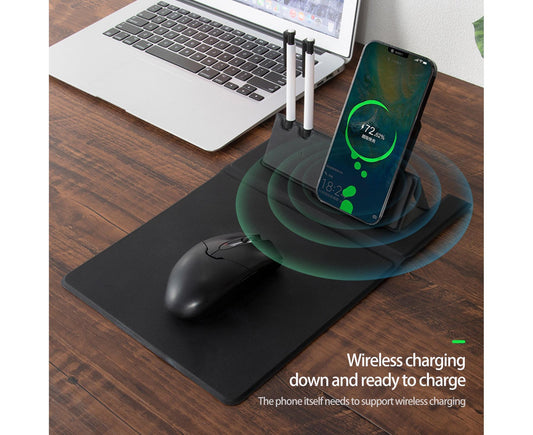 1 Set Wireless Charger Pad 15 W Delicate Texture Pen Storage Fast Induction with Mouse Pad QI Standard V1263-JX-230