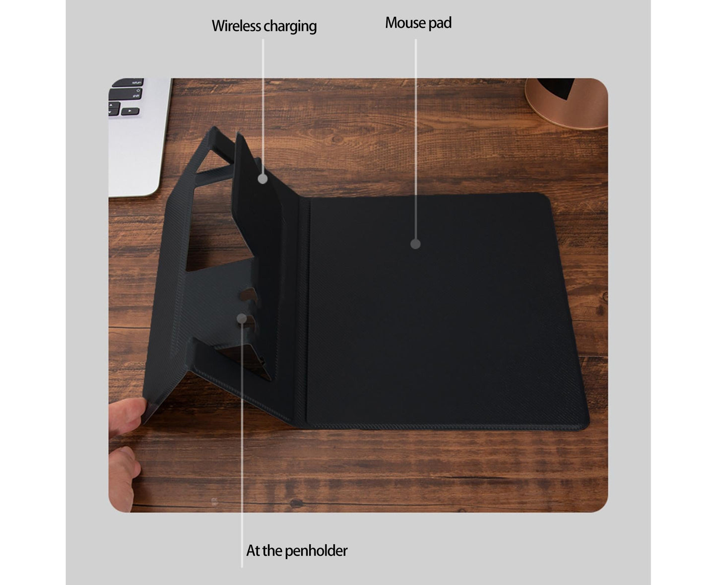 1 Set Wireless Charger Pad 15 W Delicate Texture Pen Storage Fast Induction with Mouse Pad QI Standard V1263-JX-230