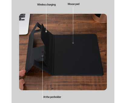 1 Set Wireless Charger Pad 15 W Delicate Texture Pen Storage Fast Induction with Mouse Pad QI Standard V1263-JX-230