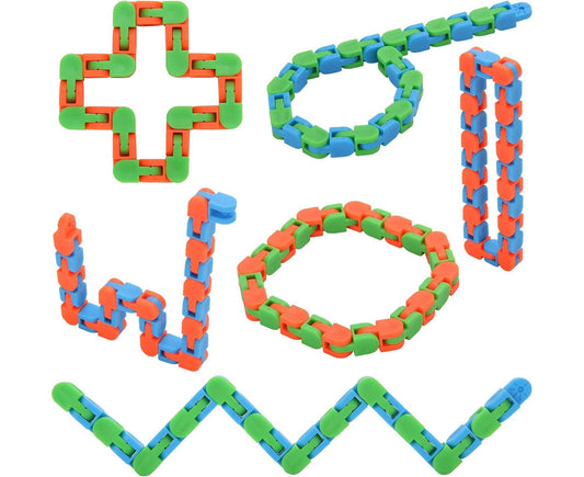 6 Pack 24 Links Wacky Tracks Snap and Click Fidget Toys, Finger Sensory Toys, Snake Puzzles V1263-JX-2311