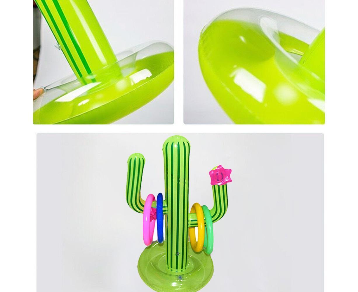 Inflatable Cactus Ring Toss Game Set Target Toss Floating Swimming Ring Toss Includes Inflatable Cactus, 4 V1263-JX-2314