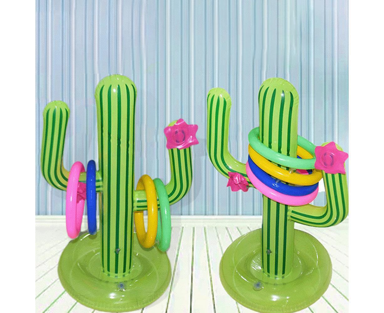 Inflatable Cactus Ring Toss Game Set Target Toss Floating Swimming Ring Toss Includes Inflatable Cactus, 4 V1263-JX-2314