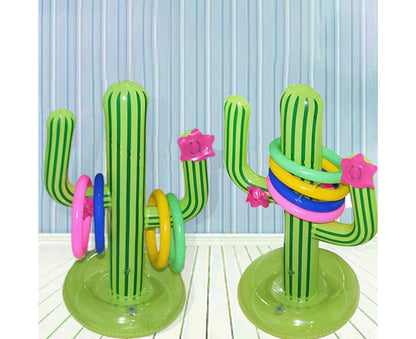 Inflatable Cactus Ring Toss Game Set Target Toss Floating Swimming Ring Toss Includes Inflatable Cactus, 4 V1263-JX-2314