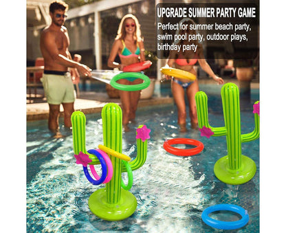 Inflatable Cactus Ring Toss Game Set Target Toss Floating Swimming Ring Toss Includes Inflatable Cactus, 4 V1263-JX-2314