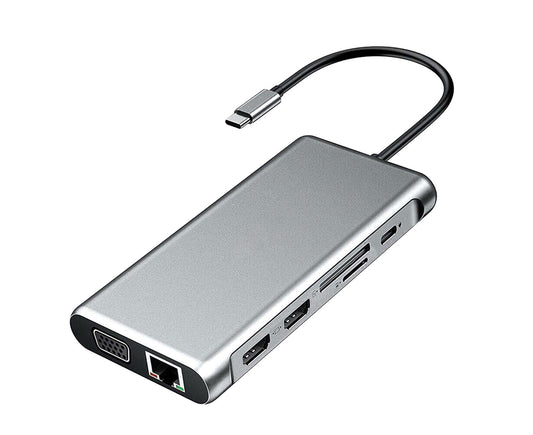 12 in 1 Multi-Interface Connection Type-C Expansion Dock Dual HDMI-compatible Converter - Grey V1263-JX-234