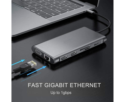 12 in 1 Multi-Interface Connection Type-C Expansion Dock Dual HDMI-compatible Converter - Grey V1263-JX-234