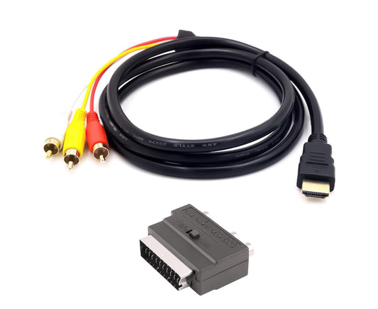 3 Input Ports 1.5M HDMI-compatible Male to 3 RCA Scart Audio Video Converter Adapter Cable - Black V1263-JX-237