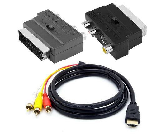 3 Input Ports 1.5M HDMI-compatible Male to 3 RCA Scart Audio Video Converter Adapter Cable - Black V1263-JX-237