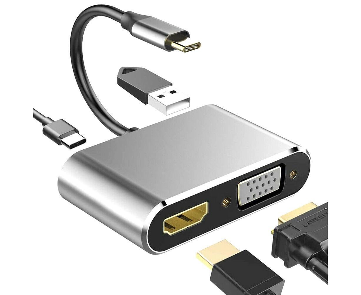 4 in 1 USB Type-C to HDMI-compatible VGA Card Reader Ports Hub Adapter for MacBook Pro - Black V1263-JX-238