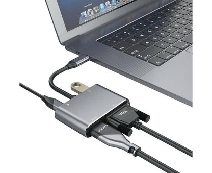 4 in 1 USB Type-C to HDMI-compatible VGA Card Reader Ports Hub Adapter for MacBook Pro - Black V1263-JX-238