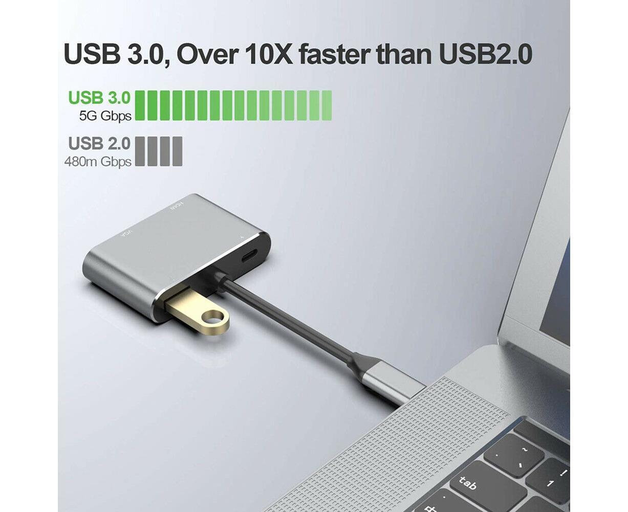 4 in 1 USB Type-C to HDMI-compatible VGA Card Reader Ports Hub Adapter for MacBook Pro - Black V1263-JX-238