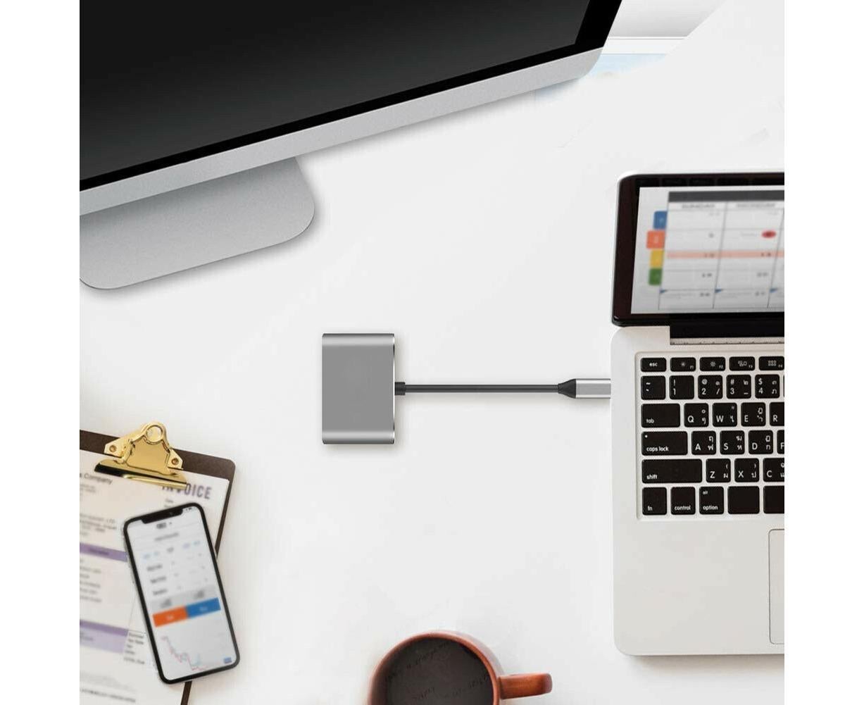4 in 1 USB Type-C to HDMI-compatible VGA Card Reader Ports Hub Adapter for MacBook Pro - Black V1263-JX-238