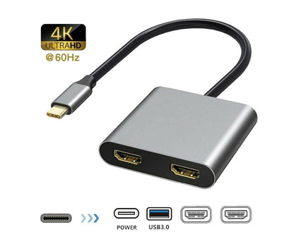 4 in1 Type C to Dual HDMI-compatible USB 3.0 4K Display Adapter Converter for MacBook Pro - Grey V1263-JX-239