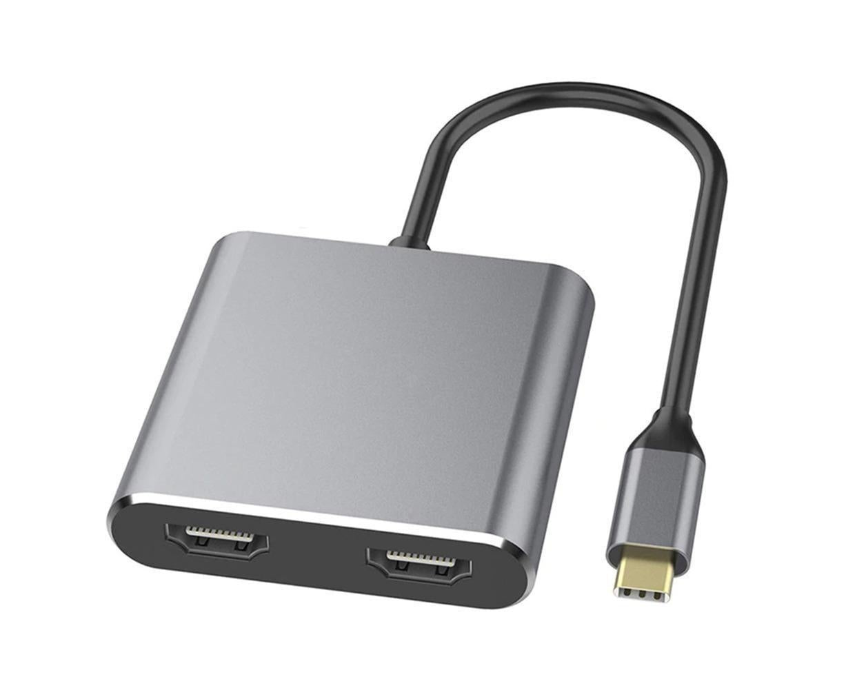 4 in1 Type C to Dual HDMI-compatible USB 3.0 4K Display Adapter Converter for MacBook Pro - Grey V1263-JX-239