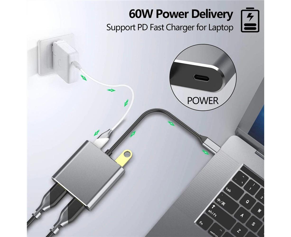 4 in1 Type C to Dual HDMI-compatible USB 3.0 4K Display Adapter Converter for MacBook Pro - Grey V1263-JX-239