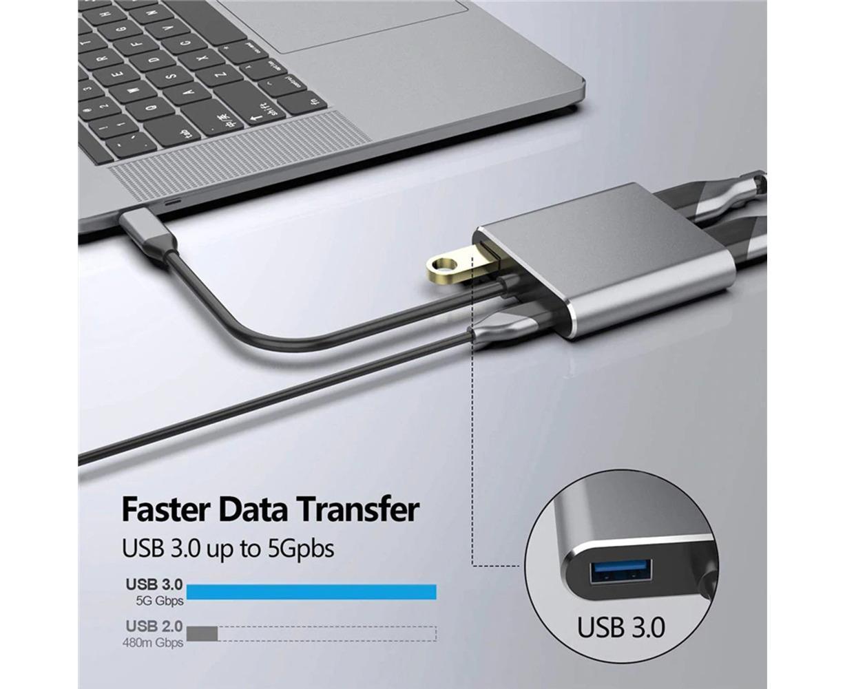 4 in1 Type C to Dual HDMI-compatible USB 3.0 4K Display Adapter Converter for MacBook Pro - Grey V1263-JX-239
