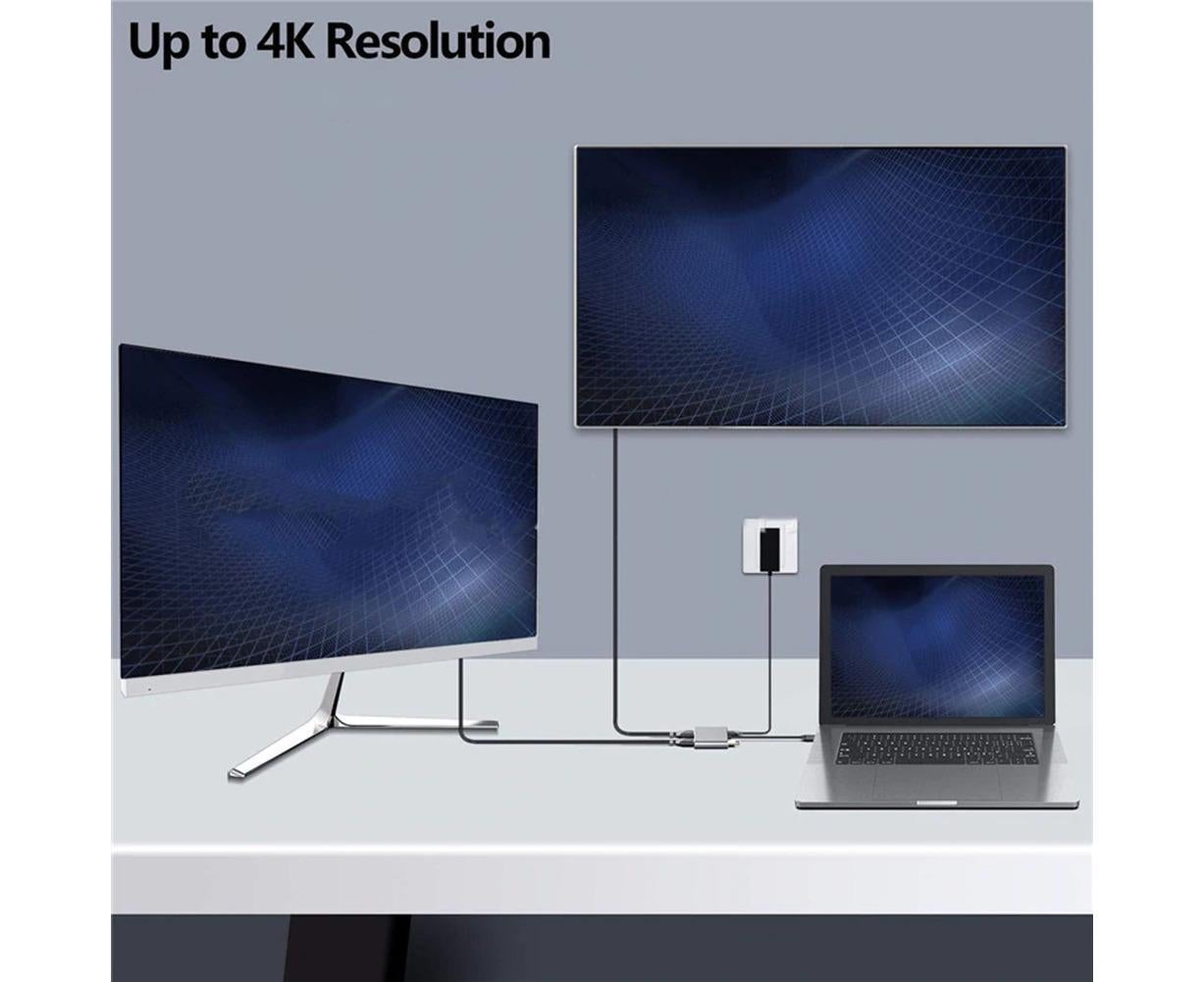 4 in1 Type C to Dual HDMI-compatible USB 3.0 4K Display Adapter Converter for MacBook Pro - Grey V1263-JX-239