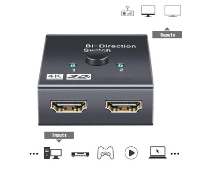4K HDMI-compatible Dual Multiport Adapter with 2 LED Display Indicators Devices Switcher - Black V1263-JX-241