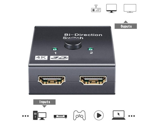 4K HDMI-compatible Dual Multiport Adapter with 2 LED Display Indicators Devices Switcher - Black V1263-JX-241
