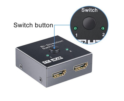 4K HDMI-compatible Dual Multiport Adapter with 2 LED Display Indicators Devices Switcher - Black V1263-JX-241