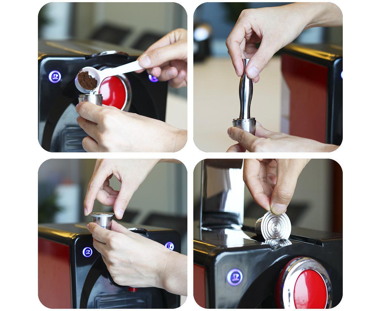 Stainless Steel Reusable Coffee Capsules with Press Coffee Tamper Refillable Coffee Pod Filter for Nespresso V1263-JX-2414