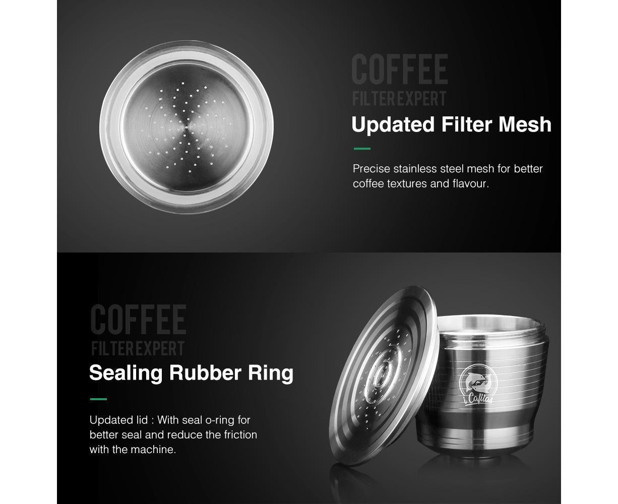 Stainless Steel Reusable Coffee Capsules with Press Coffee Tamper Refillable Coffee Pod Filter for Nespresso V1263-JX-2414