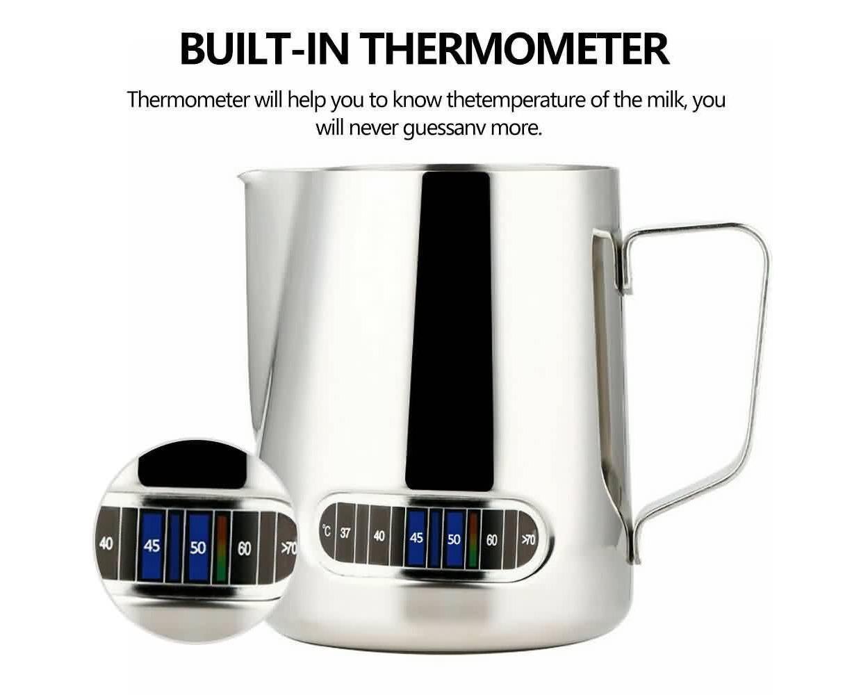 600ml Milk Frothing Thermometer Espresso Coffee Pitcher Stainless Steel Jug V1263-JX-2421